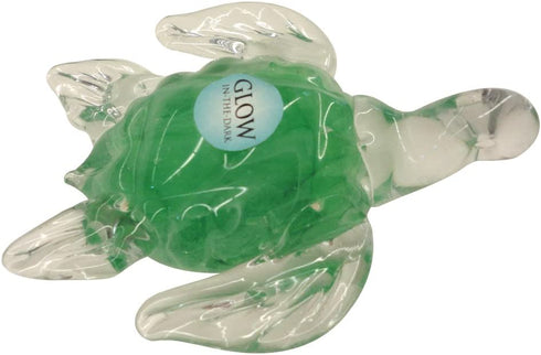 Dynasty Gallery 84124G Hand Blown Glass Sea Turtle with Clear Fins and Head, Green Body with Swirls That Glow 4.5 Inches