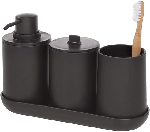 iDesign Cade Plastic Pump, Liquid Soap Dispenser Holds 12 Oz. for Bathroom, Kitchen Sink, Vanity, Matte Black