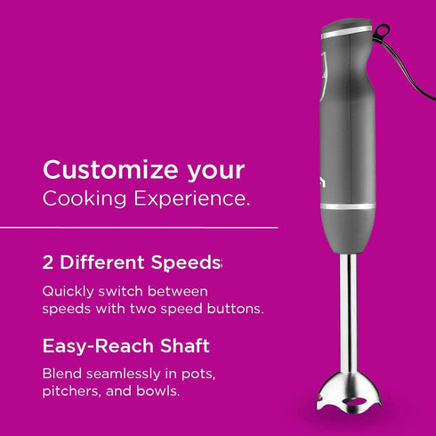 New House Kitchen Immersion Hand Blender 2 Speed Stick Mixer with Stainless Steel Shaft & Blade, 300 Watts Easily Food, Mixes Sauces, Purees Soups, Smoothies, and Dips, Silver (NH19-RBR-S-SILVER)