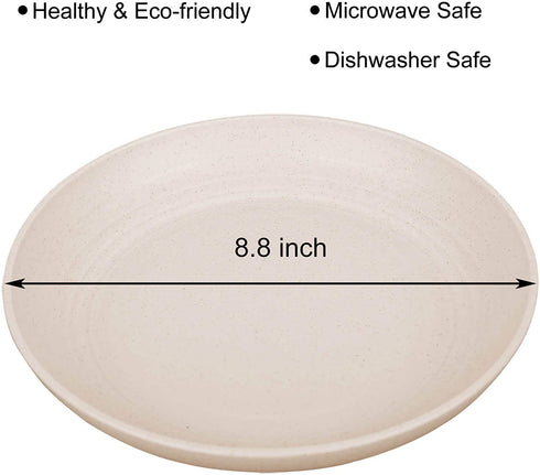 8.8 Inches Unbreakable Wheat Straw Plates - Reusable Plate Sets of 4 for Kitchen Dinner lunch Dishes - Dishwasher & Microwave Safe - Healthy for Kids Children & Adult, BPA Free & Eco-Friendly (Beige)