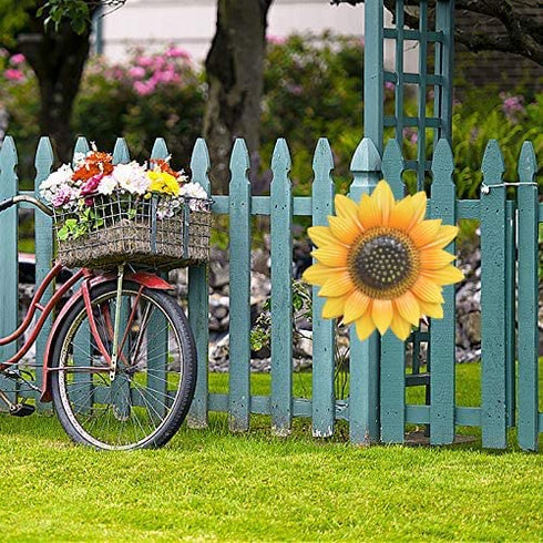 GIFTME 5 Metal Sunflower Decor,Flower Wall Decor for Bathroom,Kitchen,Sunroom,Garden,Patio Decor(12 Inch Yellow)