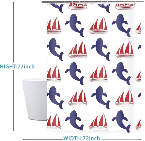 Gdmoon Sea Animals Whale Shower Curtain Navy Whale Nautical Ocean Theme Cartoon Home Decor Polyester Fabric Waterproof Durable Bathroom Curtain with 12 Hooks 72x72In YLWHGD1086