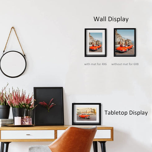 Trwcrt 2 Pack 4x6 Floating Picture Frame, Double Side Tempered Glass Picture Frames?Display up to 6 x 8 photos for Desktop or Wall Hanging, Black