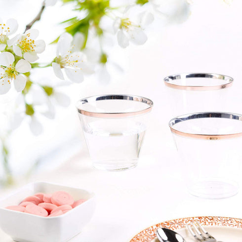 50 Rose Gold Cups 9 Oz Rose Gold Plastic Cups Fancy Disposable Wedding Cups Elegant Party Cups with Rose Gold Rim Flexible Party Wedding Rose Gold Plastic Tumblers by KARRAHOME