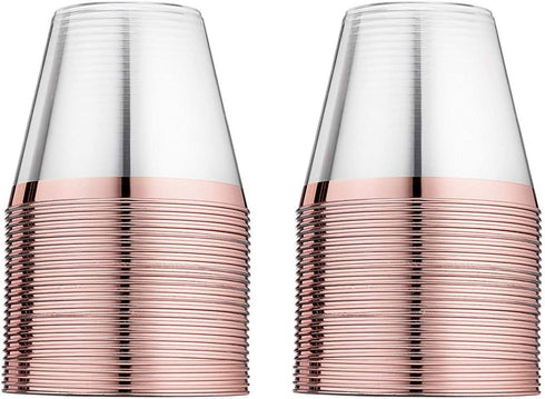 50 Rose Gold Cups 9 Oz Rose Gold Plastic Cups Fancy Disposable Wedding Cups Elegant Party Cups with Rose Gold Rim Flexible Party Wedding Rose Gold Plastic Tumblers by KARRAHOME