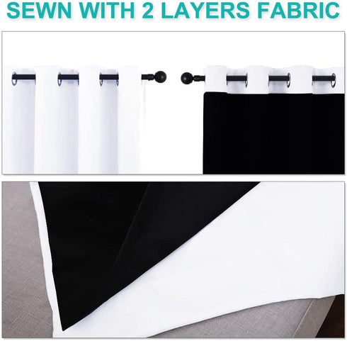 NICETOWN White 100% Blackout Lined Curtain, 2 Thick Layers Completely Blackout Window Treatment Thermal Insulated Drape for Kitchen/Bedroom (1 PC, 52 inches Width x 63 inches Length Each Panel)