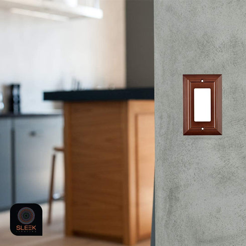 Pack of 4 Wall Plate Outlet Switch Covers by SleekLighting | Decorative Dark Brown Mahogany Look | Variety of Styles: Decorator / Duplex / Toggle / & Combo | Size: 1 Gang Duplex