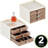 mDesign Plastic Small 3-Drawer Jewelry Organizer Box for Storage on Dresser, Vanity, Countertop - Holds Earrings, Bracelets, Necklaces, Bangles, Rings, 2 Pack - Cream/Brown