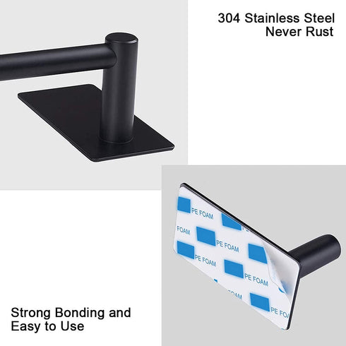 NearMoon Self Adhesive Bathroom Towel Bar - Stainless Steel Bath Wall Shelf Rack Hanging Towel Stick On Sticky Hanger Contemporary Style, NO Drilling (Matte Black Finish, 24-Inch Towel Rack)