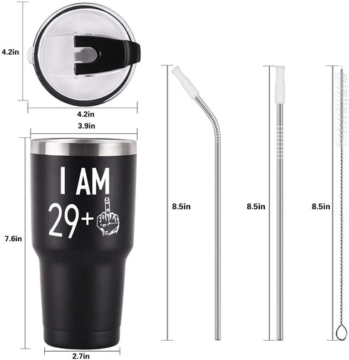 29 Plus One Middle Finger Mug Tumbler for Men Women, Funny Turning 30 Years Old Bday Tumbler Idea for Wife Friends Sister Coworker, 30 Oz Stainless Steel Insulated Travel Tumbler, Black
