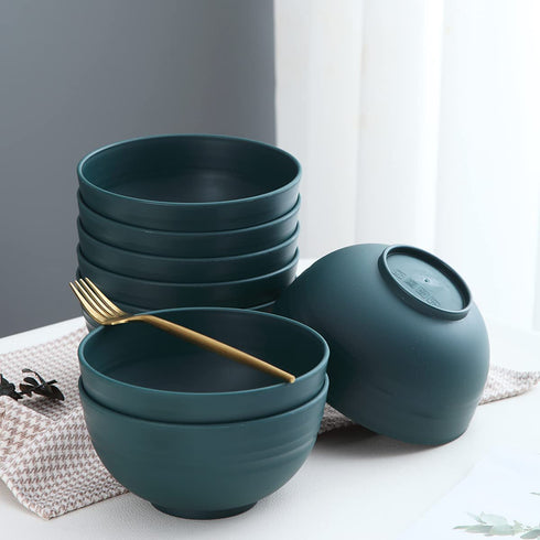 Kyraton Plastic Cereal Bowls 8 Pieces, Unbreakable And Reusable Light Weight Bowl For Rice Noodle Soup Snack Salad Fruit BPA Free Dishwasher Safe (Dark Green)