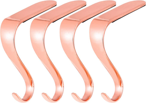 Yuokwer Set of 4 Christmas Stocking Holders for Mantel Stocking Hooks Hanger for Fireplace Christmas Safety Hang Grip Stockings Clip for Christmas Party Decoration (Rose Gold, Pack of 4)