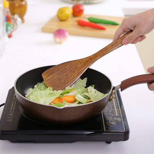 Wooden Utensils Set for Cooking Kitchen Tlever1 Solid Wood Kitchen Utensils Cooking Spatula and Spoons Set Slotted Spatula, Angled Spatula, Mixing Spoon, Colander Spoon (13.38in)