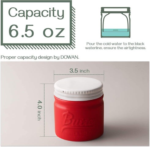 DOWAN Porcelain Butter Keeper Crock, French Butter Dish with Lid, Embossed Butter Container for Soft Butter, Big Capacity & Humanized Water Line, Red