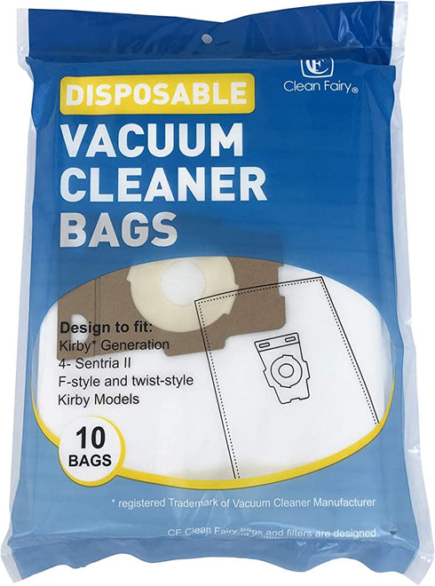 CF Clean Fairy 10 Pack Compatible With Kirby Vacuum Bag Style F For Avalir, Sentria I, II, Ultimate Diamond G3 G4 G5 G6 Gsix G10, G10D, G10E, G10Se Replacement for 204808 204811