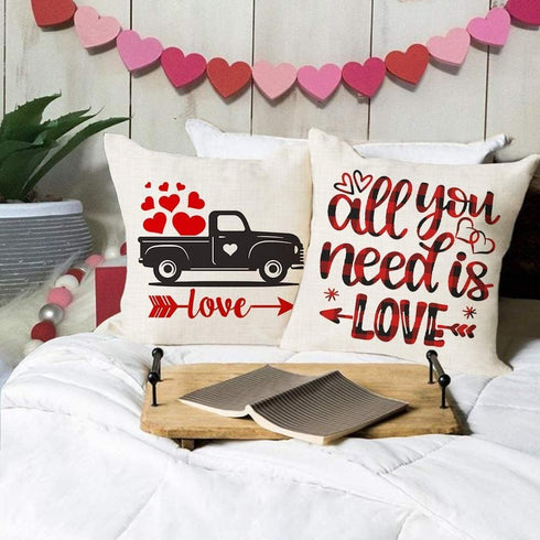 Valentine's Day Pillow Covers Truck Balloon Pillow Case Happy Valentine's Day Love Soft Throw Cushion Case Couple 4 Pack