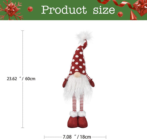 2021 Christmas Long Legs Gnome Decorations with Lights and Music , Handmade Xmas Standing Doll Ornaments, Scandinavian Santa Winter Party Decor, Holiday Figurine Gifts, 24 inch, Red