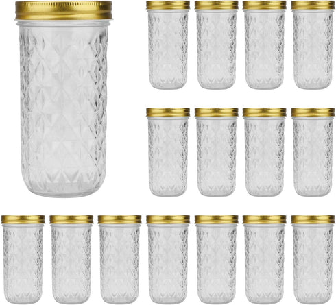 16 oz Glass Jars With Lids,Encheng Wide Mouth Ball Mason Jars For Storage 500ml,Canning Jars For Pickles,Herb,Jelly,Jams,Honey,Kitchen Food Storage Jars Dishware Safe,Set Of 16 ¦