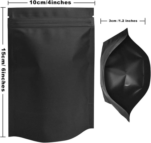 STUs 100 Pack Smell Proof Stand-Up Bags - 4 x 6 Inch Resealable Mylar Bags Foil Pouch Double-Sided Bag Matte Black
