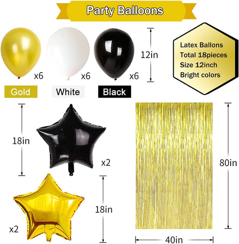 New Years Party Supplies, Graduation Party Decorations, Gold 2022 Balloons Latex Balloon Metallic Gold Fringe Curtain Paper Lanterns Paper Fans for Anniversary Grad New Years Eve Party (Black/Gold)
