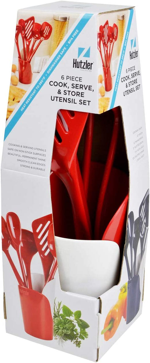 Hutzler Melamine Cooking Utensils and Crock Set, 6-pc, Black