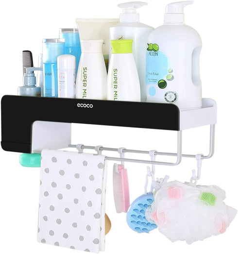 Adhesive Bathroom Shelf Storage Organizer Wall Mount No Drilling Shower Shelf Kitchen Storage Basket Rack Shelves Shower Caddy (Black)