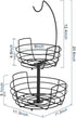 Bextsrack 2 Tier Fruit Basket Bowl with Banana Hanger for Kitchen Countertop, Portable & Detachable Fruit Vegetable Storage Holder Display for Kitchen - Black
