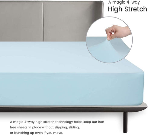 BROLEX King Fitted Sheet,1 Single Fitted Sheet Only,Ultra Soft Stretchy Jersey Knit,Wrinkle Free & Stay in Place,Fit Mattress Deep from 8" Up to 14",Baby Blue