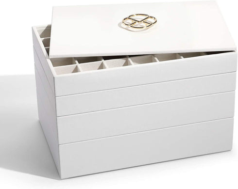 Vlando Jewelry Tray - Faux Leather Multi-Purpose Desktop Drawer Chest Jewelry Accessories Earring Necklace Bracelet Rings Display Storage and Organizer, 35 Grid, White