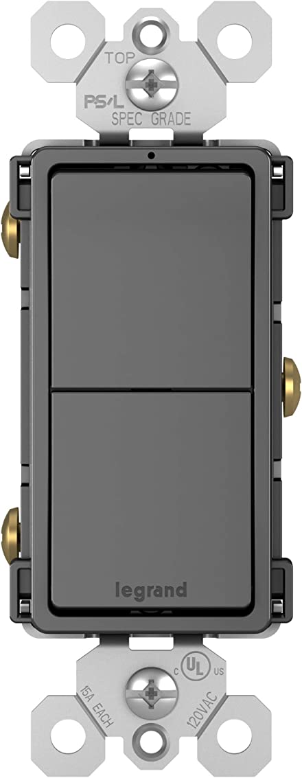 Legrand radiant 15 Amp Combination Switches, Rocker Wall Light Switch, Black, 2 Single-Pole Switches, RCD11BKCC6