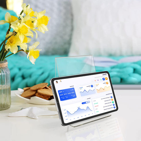 TLBTEK 5PC Acrylic Book Stand with Ledge,Clear Acrylic Book Easel Display Stand,Clear Book Tablet Holder for Displaying Artworks,Pictures,Books,Notebooks, CD and Journals (Style 1(Large))