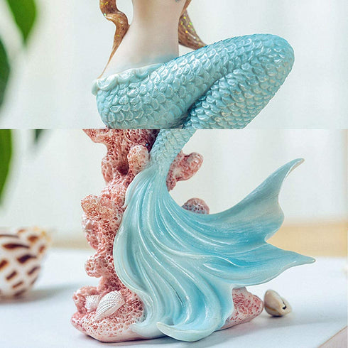 Mermaid Bathroom Decor,Mermaid Gifts for Girls 4.72" Tall Room Shelf Resin Mediterranean Princess Statue Ornament Figurines Sculpture Angel Home Crafts Collectible Ocean Sea Goddess
