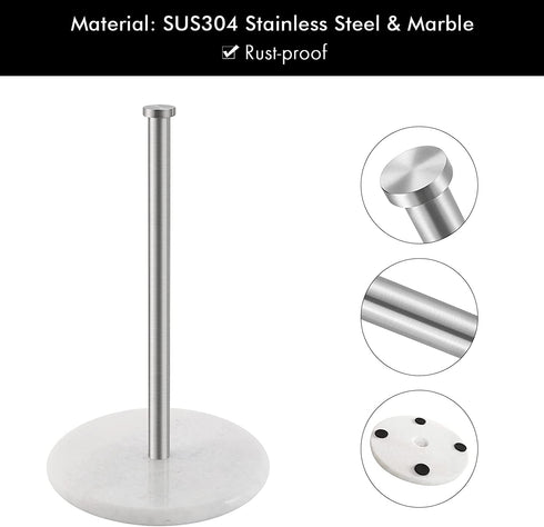 KES Paper Towel Holder Kitchen Standing Paper Towel Roll Holders with Natural Marble Base for Standard or Jumbo-Sized Rolls Brushed Finish, KPH100-2