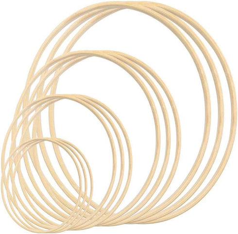 12 Pack Wooden Bamboo Floral Hoop Large Wooden Wreath Hoop Craft Rings Bamboo Circles Macrame Hoops Rings for DIY Dream Catcher, Wedding Wreath Decor, Wall Hanging Crafts(6/8/ 10/12 inch)