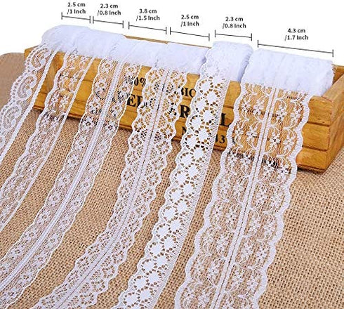 59 Yards Lace Ribbon, LEOBRO 18 Roll(3.28 Yard Each) White Lace Trim, Floral Lace Fabric, Cream Lace Trim Ribbon, Crafting Lace for Sewing, Gift Wrap, Bridal Shower Wedding Decoration, DIY Art Crafts