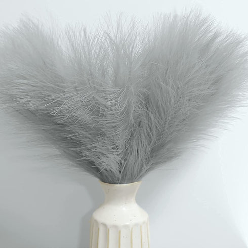 6PCS Grey Artificial Pampas Grass 14'' Faux Pampas Grass Fluffy Pampas Grass Plants Pompass Grass Branches for Home Party Office Garden Wedding Decor
