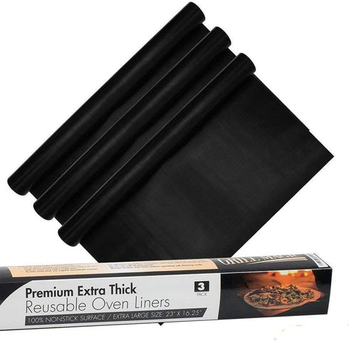 3 Pack Non-Stick Heavy Duty Oven Liners Set by Grill Magic - Thick, Heat Resistant Fiberglass Mat - Easy to Clean, Reduce Spills, Stuck Foods & Clean Up - BPA Free Kitchen Friendly Cooking Accessory