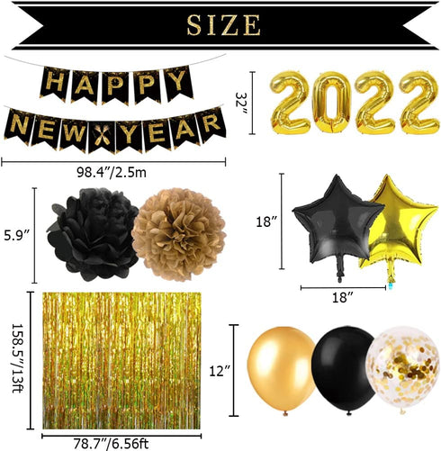 Know me Happy New Year 2022 Party Decorations Kit - Gold 2022 Balloons Happy New Year Banner Set for 2022 Happy New Year Eve Party Decorations Supplies
