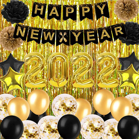 Know me Happy New Year 2022 Party Decorations Kit - Gold 2022 Balloons Happy New Year Banner Set for 2022 Happy New Year Eve Party Decorations Supplies
