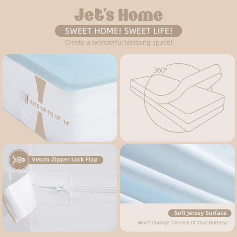 JET'S HOME Twin Zippered Mattress Encasement - 6 Sided Waterproof Mattress Protector with Zipper - Washable Mattress Cover Fits 10-15 Inches