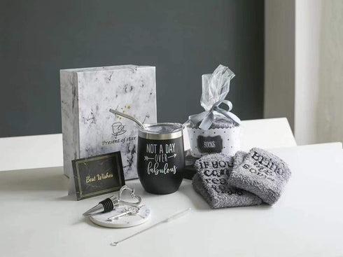 Birthday Gifts Set for Women, Not a Day Over Fabulous Tumbler, Fathers Day Funny Christmas Gifts Ideas for Women, Mom, Wife, Men, Husband, Dad, Sister, Aunt, Friends,12oz Tumbler with Lid (Black)