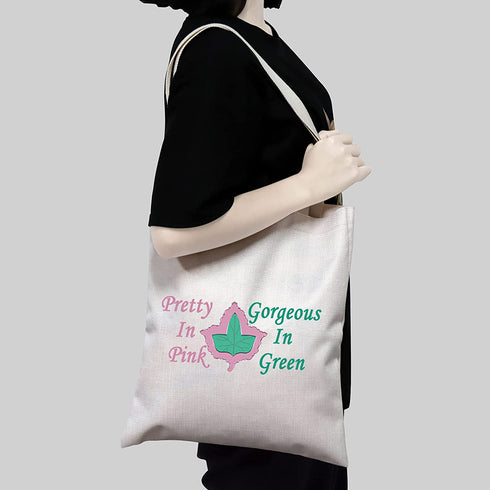 BLUPARK Sorority Canvas Tote Bags Ivy Leaf Sorority Gift Pretty In Pink and Gorgeous In Green Reusable Shopping Bags