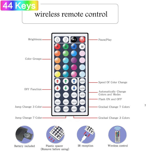 LED Strip Lights,32.8ft RGB 300LEDs Waterproof Light Strip Kits with infrared 44 Key, Suitable for Room,TV, Ceiling, Cupboard Bar Home Decoration