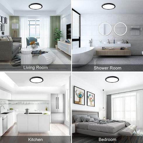 LED Flush Mount Ceiling Light Fixture, Daylight White 5000K, 9 Inch 18W, 1800 LM, Black Modern Ceiling Lamp, Flat Round Ceiling Lighting for Bedroom Closet Stairwell Hallway Kitchen