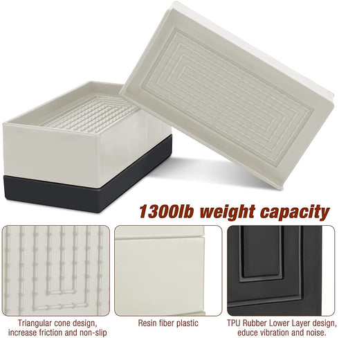 Mopoin Bed Risers Heavy Duty 3 Inch,Pack of 8 Furniture Risers and 4 Pcs Anti Slip Rubber Pads, L'' Side Stackable Risers for Sofa, Bed, Table, Desk and Chair Lifts,Supports Up to 1,300 lbs, White