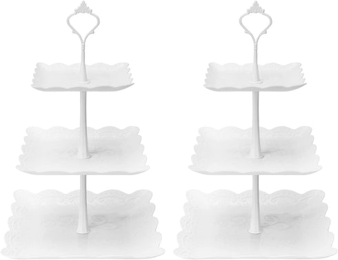Coitak 3 Tier Cupcake Stand, 2 Set Plastic Tiered Serving Stand, Square Dessert Tray for Tea Party, Baby Shower and Wedding