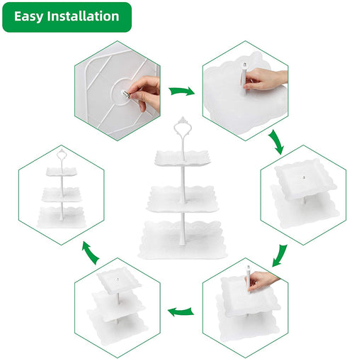 Coitak 3 Tier Cupcake Stand, 2 Set Plastic Tiered Serving Stand, Square Dessert Tray for Tea Party, Baby Shower and Wedding