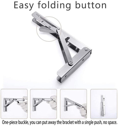 Folding Shelf Brackets, Max Load 300 lb, Heavy Duty Stainless Steel Collapsible Wall Mounted Shelf Brackets for Table, Space Saving DIY Bracket, Pack of 2 (2, Foldable 12")