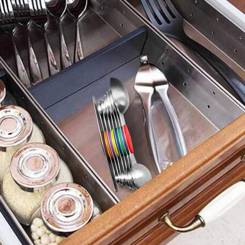 Sunnyac Measuring Spoons with Strong Magnets, Set of 8 Stainless Steel Measuring Spoons with Leveler, Double-Ended Metal Teaspoon and Tablespoon for Dry and Liquid Ingredients (Multi-colored)