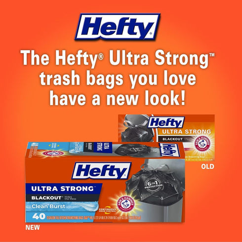 Hefty Ultra Strong Tall Kitchen Trash Bags, Blackout, Clean Burst, 13 Gallon, 40 Count